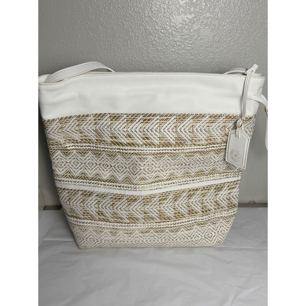 Estee Lauder Destinations White Gold Woven Rattan Shoulder Tote Bag Excellent